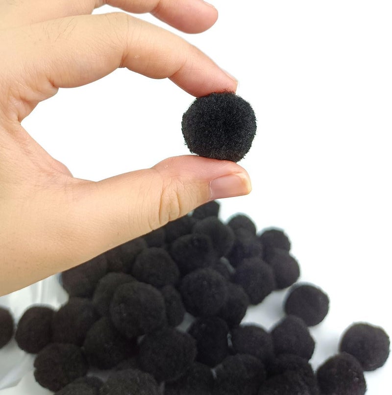 FKEYTO 200 Pieces Pom Poms, 1 Inch Craft Pom Poms, Fuzzy Pompom Puff Balls for DIY Arts, Crafts Projects, Home Decorations (Black-1) - Image 2